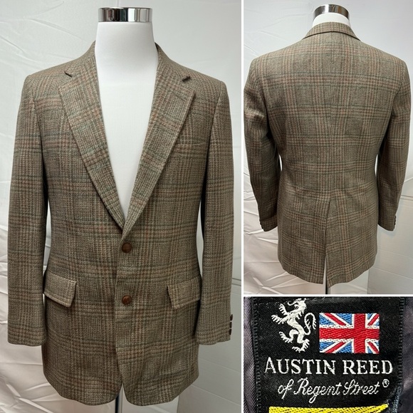 Vintage Austin Reed Men’s Brown Plaid Tweed Flecked Wool USA Blazer Jacket - Picture 4 of 9